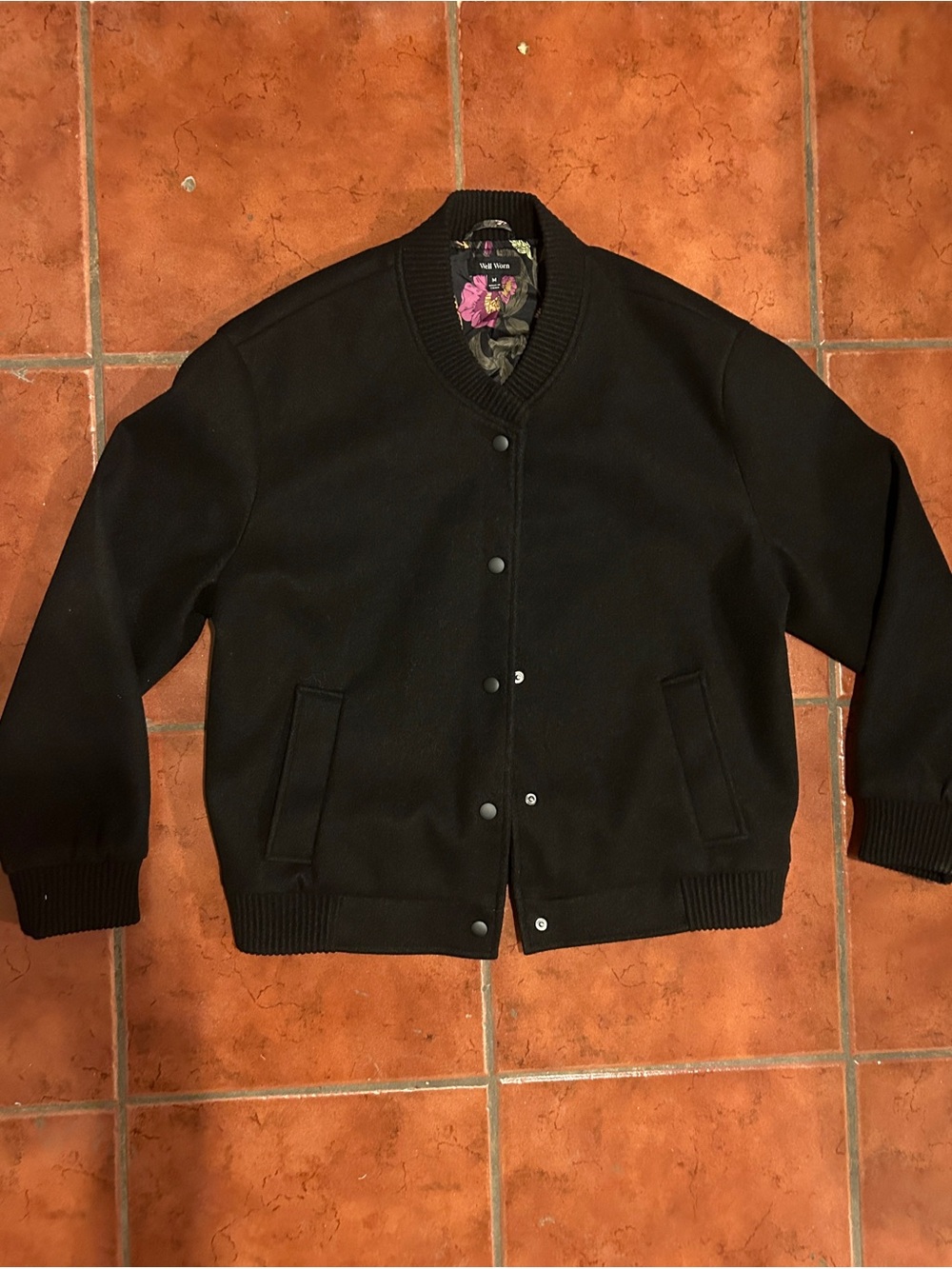 SHEIN Black Snap-Front Bomber Jacket